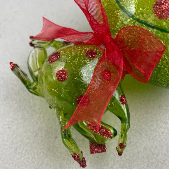 Glass Polka Dot Frog Ornament NIB Holiday Christmas Green/Red Glitter Amphibian - Picture 3 of 5